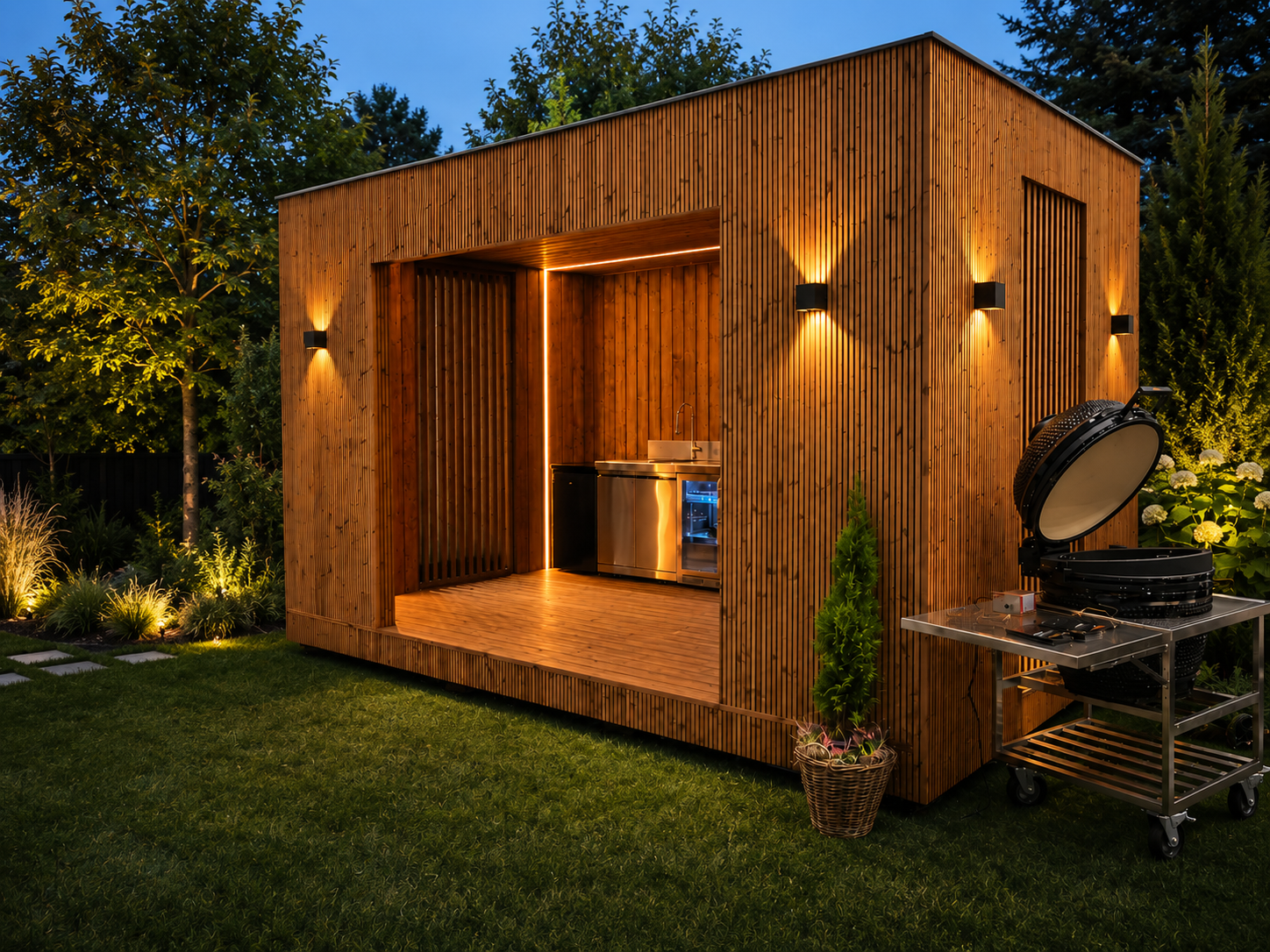 Kuchnia ogrodowa VEEL jako część większej strefy outdoor living i wypoczynku